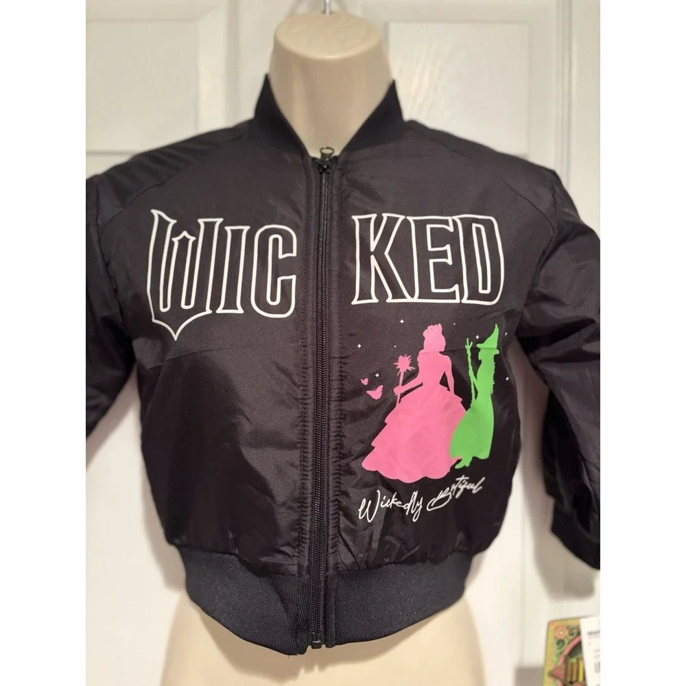 NWT Wicked Girls Bomber Jacket 4/5 Black Universal Elphaba Glinda Zip Coat Movie